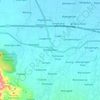 Palimanan topographic map, elevation, terrain