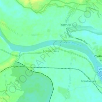 Adichanallur topographic map, elevation, terrain