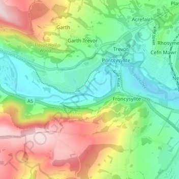 Plas-yn-pentre topographic map, elevation, terrain