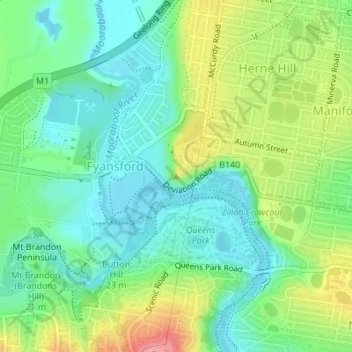 Herne Hill topographic map, elevation, terrain