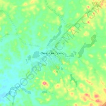 Wassa Akropong topographic map, elevation, terrain