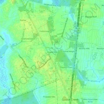 Hound Run topographic map, elevation, terrain