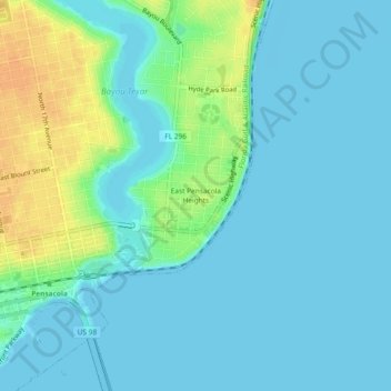 East Pensacola Heights topographic map, elevation, terrain