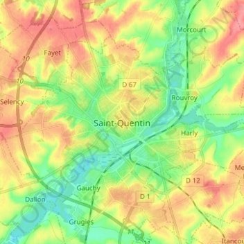 Saint-Quentin topographic map, elevation, terrain