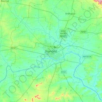 Nanded topographic map, elevation, terrain