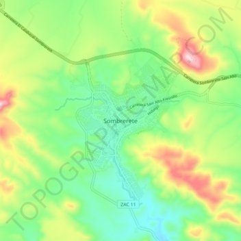 Sombrerete topographic map, elevation, terrain