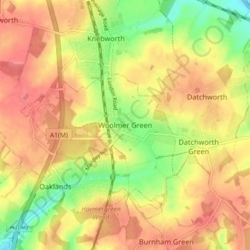 Woolmer Green topographic map, elevation, terrain