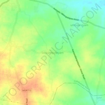 Sokkampalayam topographic map, elevation, terrain