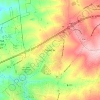 Diepsloot topographic map, elevation, terrain