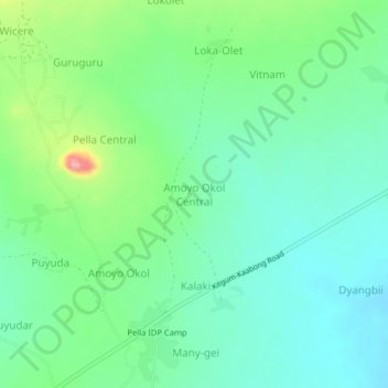Amoyo Okol Central topographic map, elevation, terrain