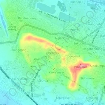 Kebomas topographic map, elevation, terrain