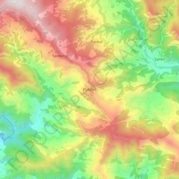 Pokhri topographic map, elevation, terrain