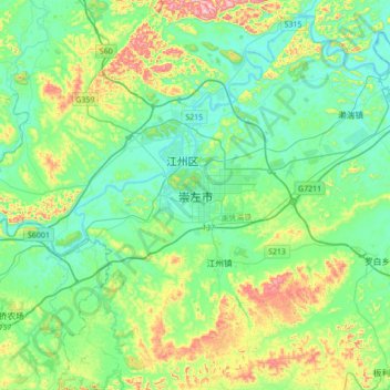 崇左市 topographic map, elevation, terrain