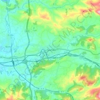 Pola de Siero topographic map, elevation, terrain