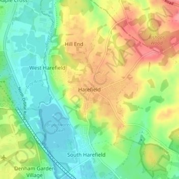 Harefield topographic map, elevation, terrain