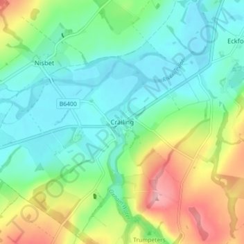 Crailing topographic map, elevation, terrain