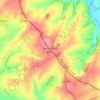 Harewood End topographic map, elevation, terrain