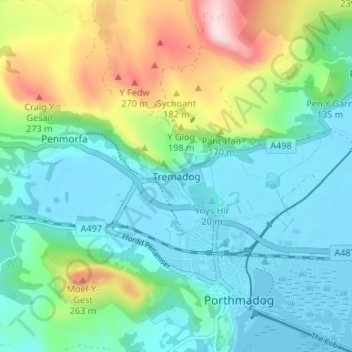 Tremadog topographic map, elevation, terrain