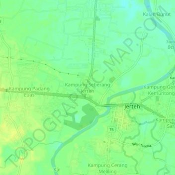 Kampung Seberang Jerteh topographic map, elevation, terrain