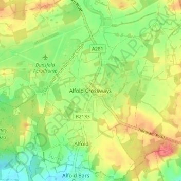 Alfold Crossways topographic map, elevation, terrain