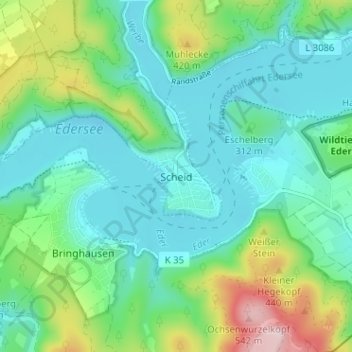Scheid topographic map, elevation, terrain