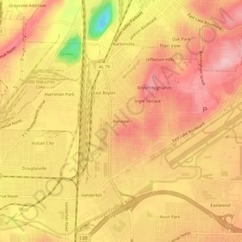 Bendale topographic map, elevation, terrain