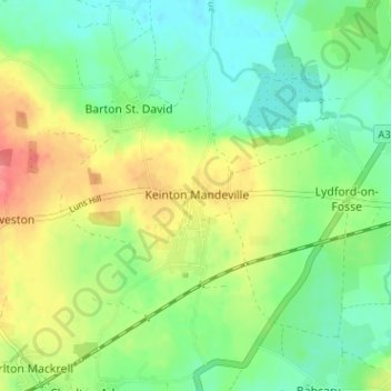 Keinton Mandeville topographic map, elevation, terrain