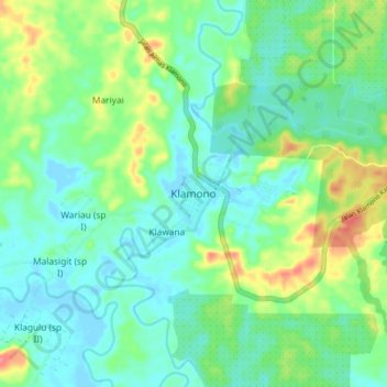 Klamono topographic map, elevation, terrain