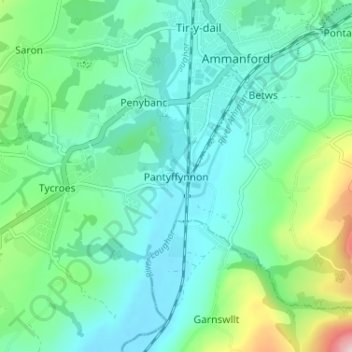 Pantyffynnon topographic map, elevation, terrain