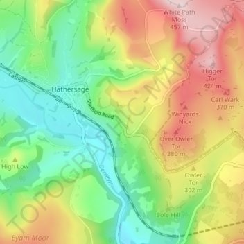 Hathersage Booths topographic map, elevation, terrain