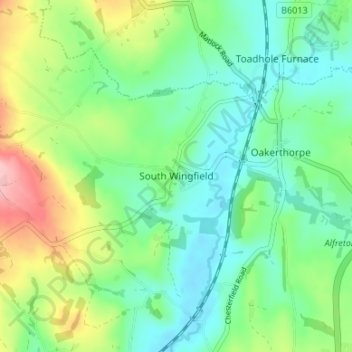 South Wingfield topographic map, elevation, terrain