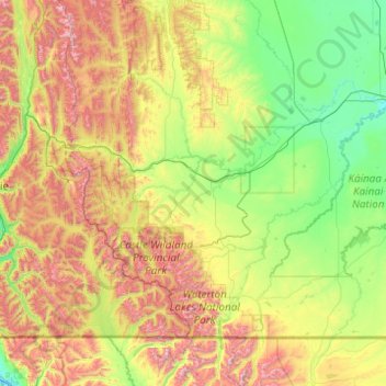 Pincher Creek topographic map, elevation, terrain