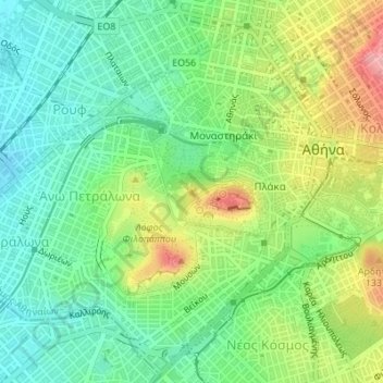 Areopagus topographic map, elevation, terrain