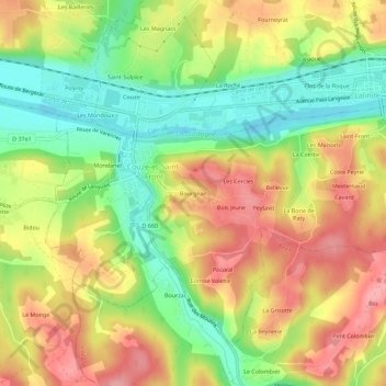 Bourgnac topographic map, elevation, terrain