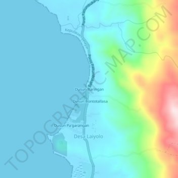 Dusun Baringan topographic map, elevation, terrain