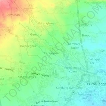 Karangsentul topographic map, elevation, terrain