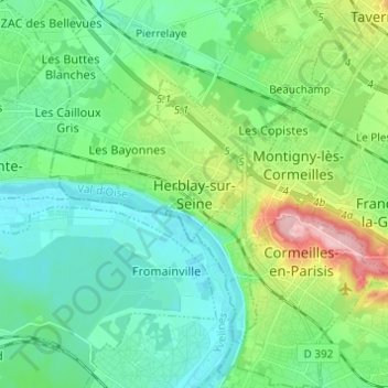 Herblay-sur-Seine topographic map, elevation, terrain