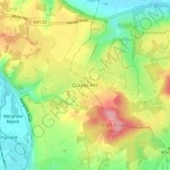 Crazies Hill topographic map, elevation, terrain