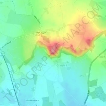 Grinshill topographic map, elevation, terrain