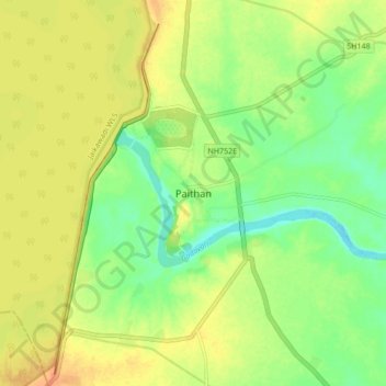 Paithan Topographic Map Elevation Terrain   Thumbnail 