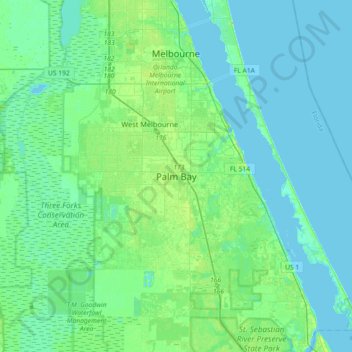 Palm Bay topographic map, elevation, terrain