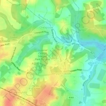 Silwood Park topographic map, elevation, terrain