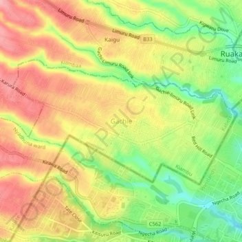 Gachie topographic map, elevation, terrain