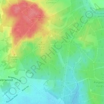 Boveridge Heath topographic map, elevation, terrain