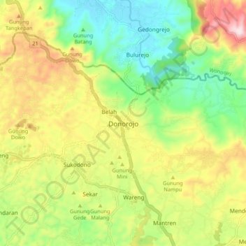 Donorojo topographic map, elevation, terrain
