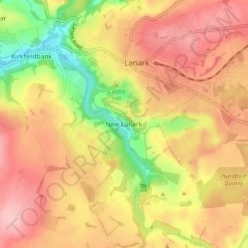 New Lanark topographic map, elevation, terrain