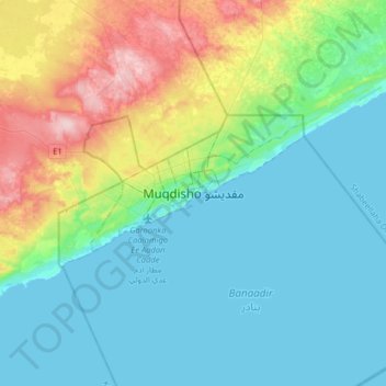 Mogadishu topographic map, elevation, terrain