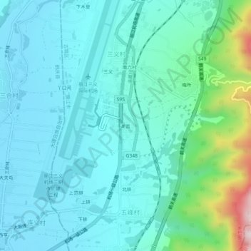 Longji topographic map, elevation, terrain