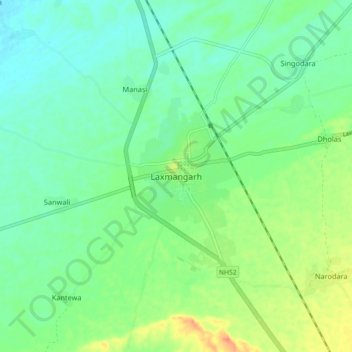 Laxmangarh topographic map, elevation, terrain