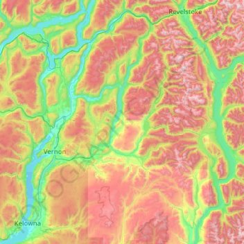 North Okanagan topographic map, elevation, terrain